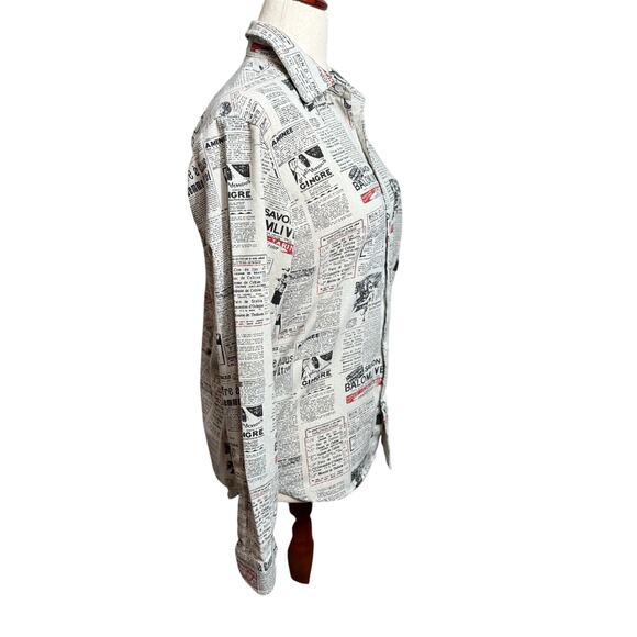 Temptation shirt French newsprint linen blend long sleeve button up blouse Sz M - Picture 3 of 9